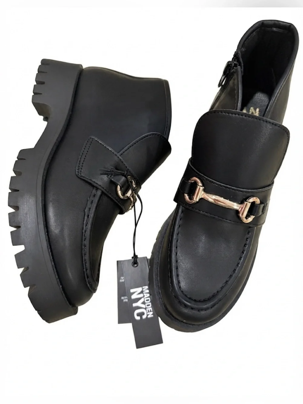 Madden NYC Women's Faux Suede Lug Sole Loafer Booties Black NWT